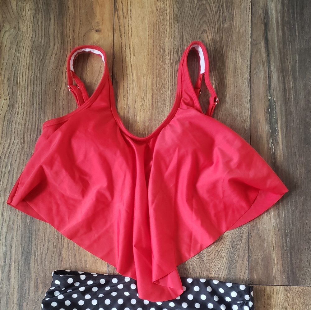 Red Tankini Set with High Waisted Bottoms